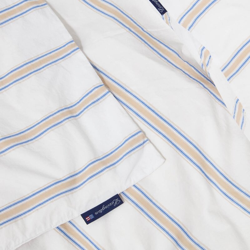 Lexington Sengesett 220x140 cm bomullspercale stripete hvit/blå/beige