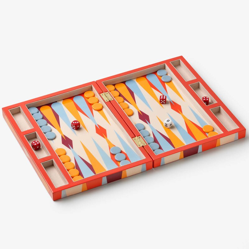 Printworks Classic lakkert backgammon rød/multi