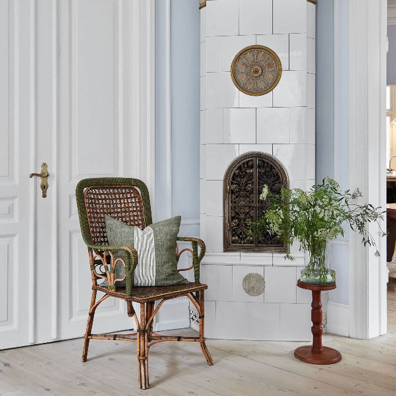 Tell Me More Colette putetrekk i lin 50x50 cm grønne striper