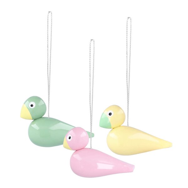 Kay Bojesen Denmark Sangfugl 5 cm 3 stk grønn/gul/rosa