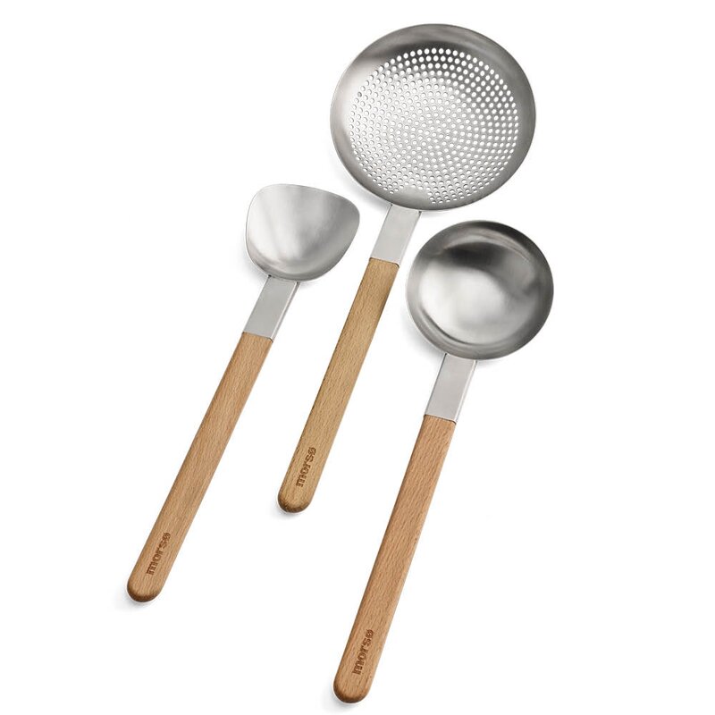 Morsø Vulcano wok redskap Spider hullsleiv 45 cm stål/eik