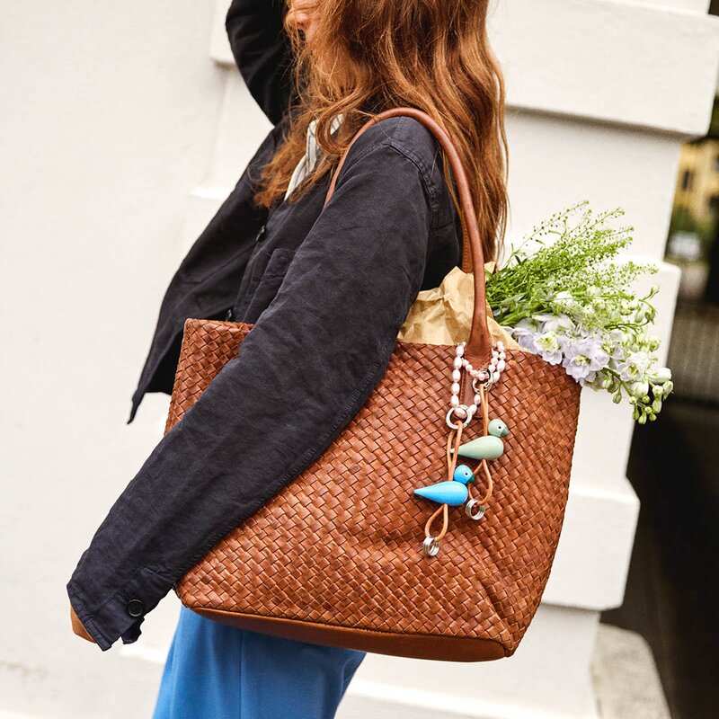 Kay Bojesen Denmark Kay Bojesen nøkkelring minifugl med lær blå