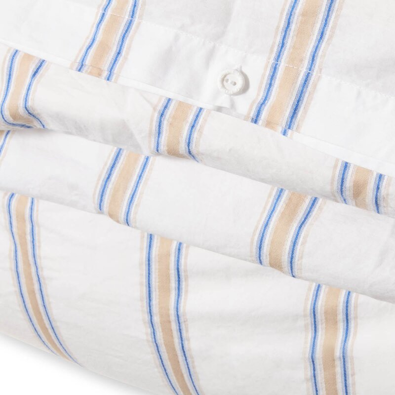 Lexington Sengesett 200x140 cm bomullspercale stripete hvit/blå/beige