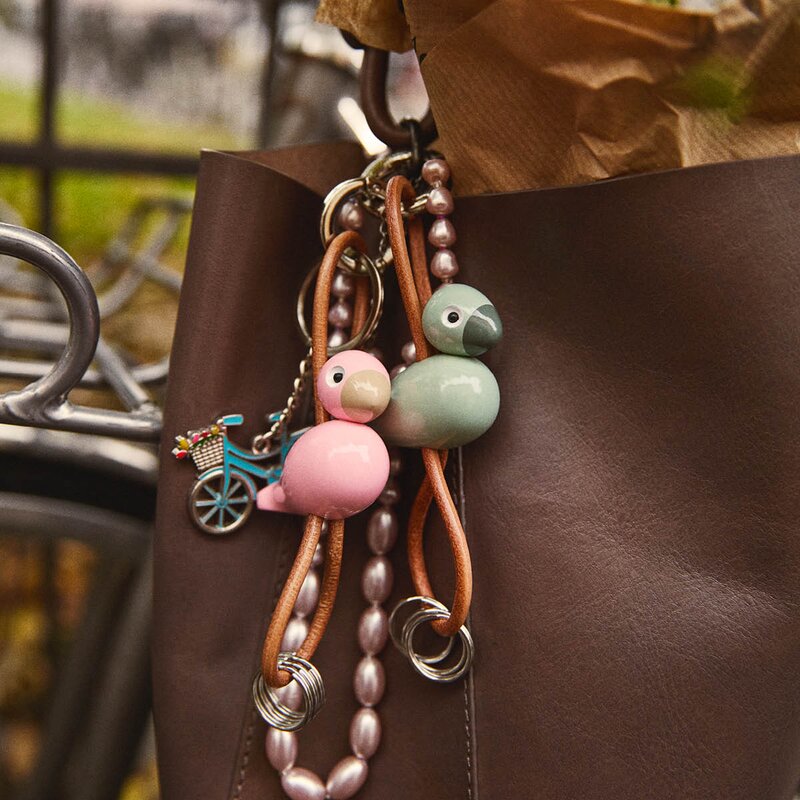 Kay Bojesen Denmark Kay Bojesen nøkkelring minifugl med lær grønn