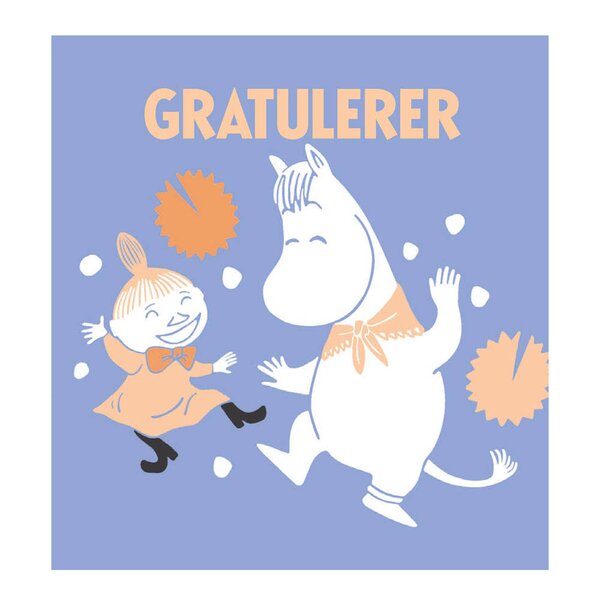 Moomin Mummi kort dobbelt 7,5x7,5 cm Gratulerer lyseblå