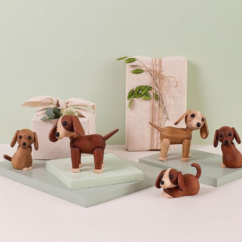 Spring Copenhagen Twix Hund trefigur 11 cm mahogni