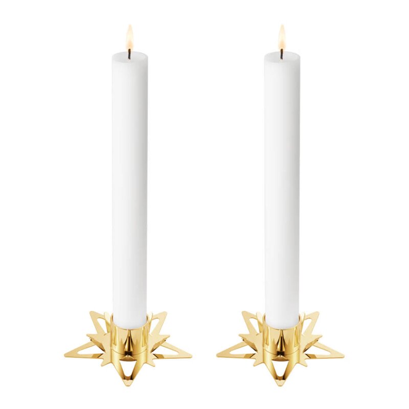 Georg Jensen Classic Christmas lysestake stjerne 2 stk gull