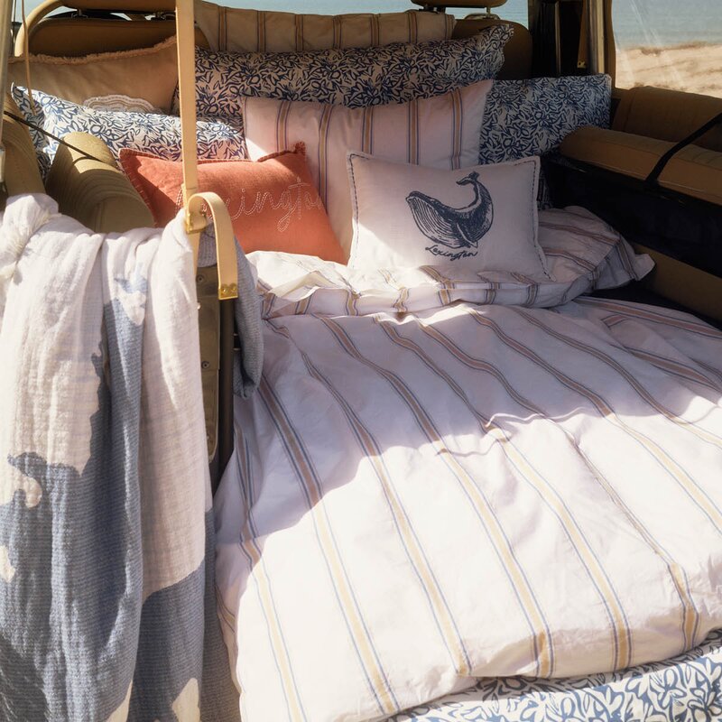 Lexington Sengesett 200x140 cm sateng blomstrete blå/hvit