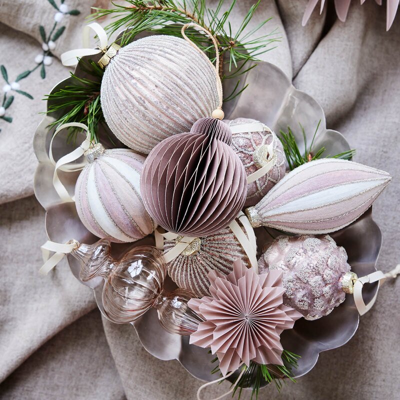 Lene Bjerre Nomillia juledekorasjon 8 cm benhvit/brun/rosa