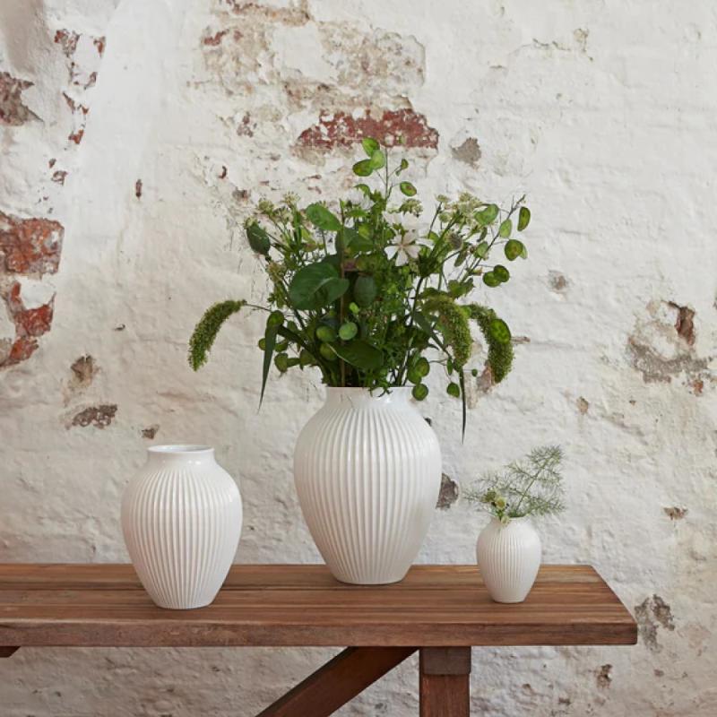 Knabstrup Keramik Vase riller 20 cm hvit