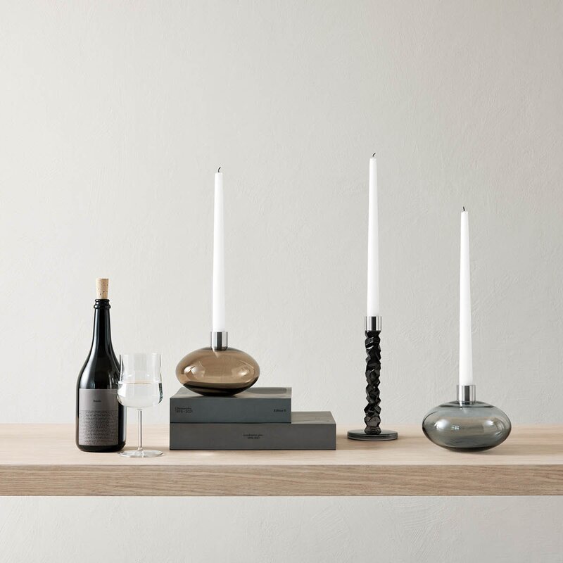 Orrefors Carat lysestake 24 cm 2 stk antrasitt