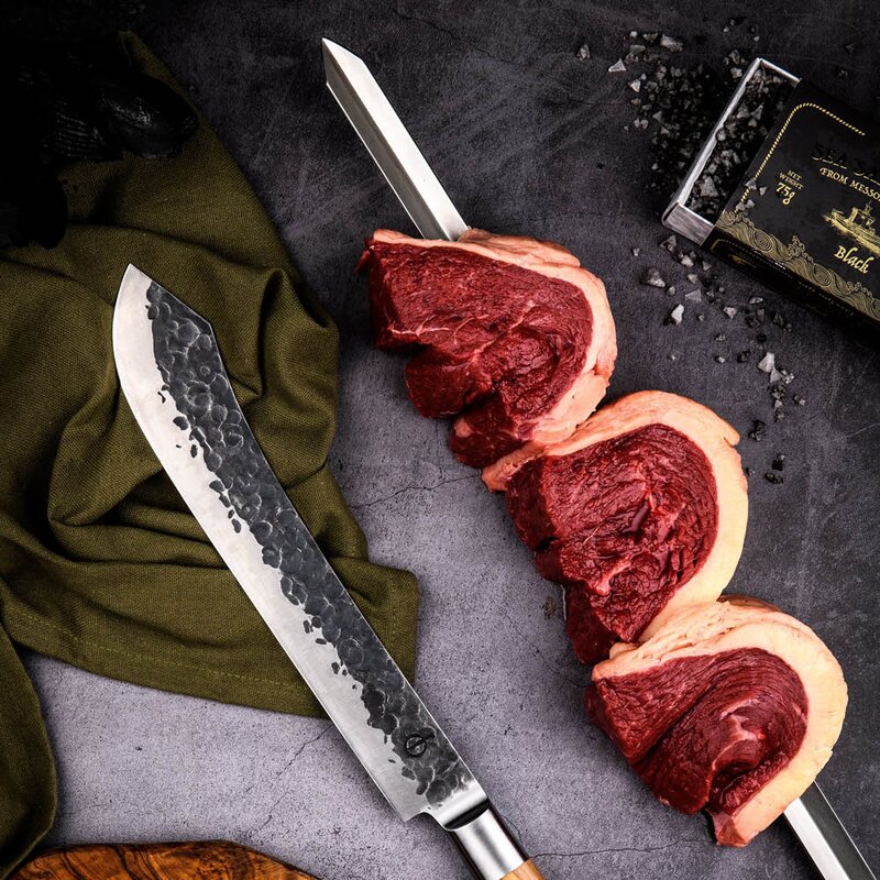 Forged Churrasco grillspyd V-form 70 cm stål/oliventre