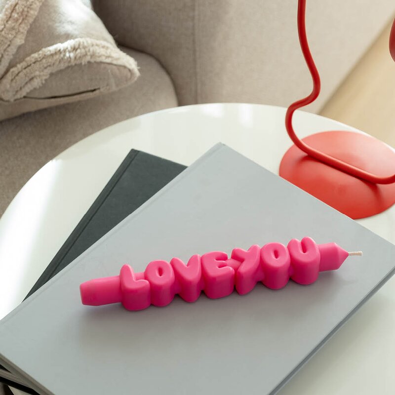 CandleHand 3D kronelys 23 cm LOVE YOU rosa