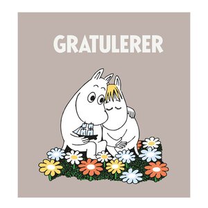 Moomin Mummi kort dobbelt 7,5x7,5 cm Gratulerer beige