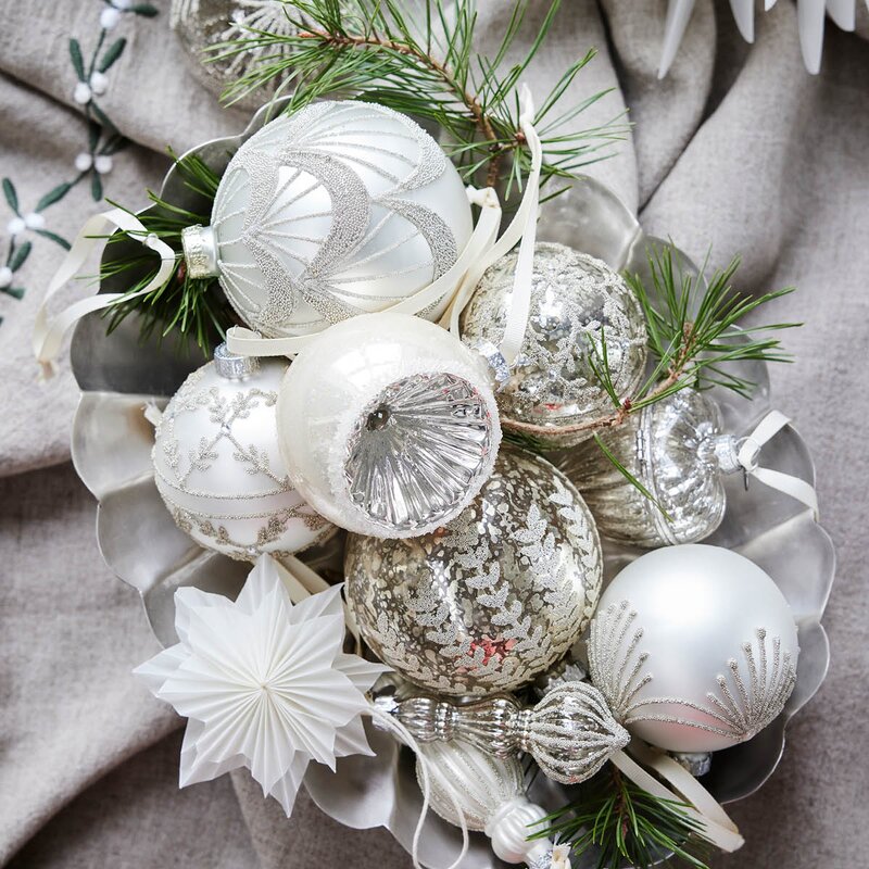 Lene Bjerre Perline juledekorasjon 8 cm benhvit