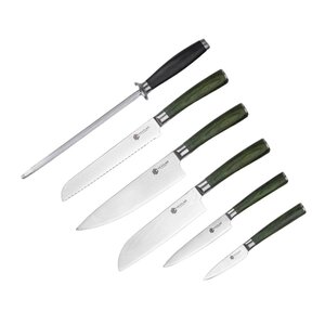 Hexclad Hybrid knivsett 6 deler sølv/skogsgrønn