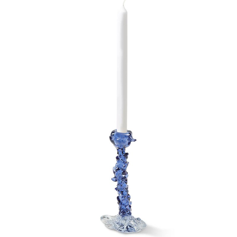 Pols Potten Drip lysestake i glass L 25 cm mørk blå