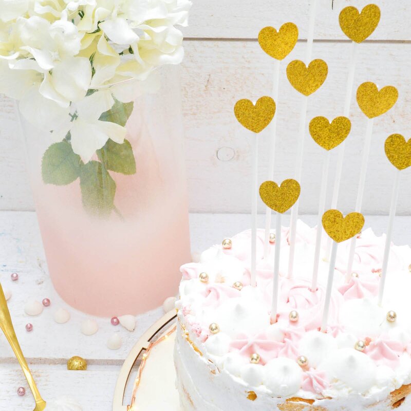 ScrapCooking Love kaketopp hjerter 10 stk gull