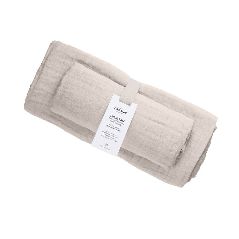 The Organic Company FINE gavepakke med badehåndkle og håndhåndkle stone