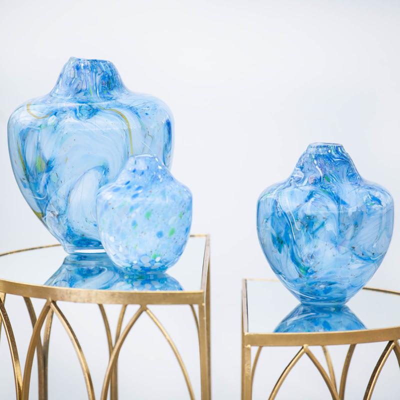 Magnor Unik skulptur kunstglass L 17 cm blå multi
