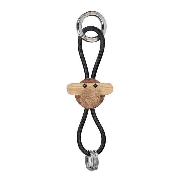 Kay Bojesen Denmark Ape nøkkelring 3 cm sølv/svart/teak/limba