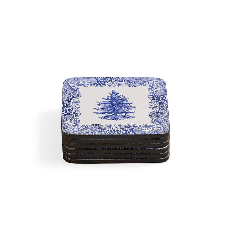 Spode Blue Italian Christmas Tree glassbrikke 6 stk blå/hvit