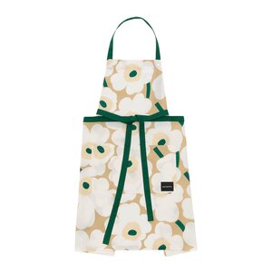 Marimekko Pieni Unikko forkle 85 cm sand/hvit/smaragdgrønn