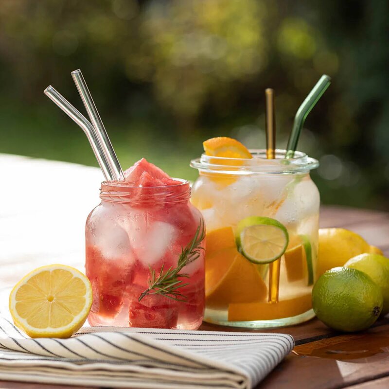 Tranquillo Rainbow sugerør i glass 21,5 cm 6 stk grønn/grå/oransje