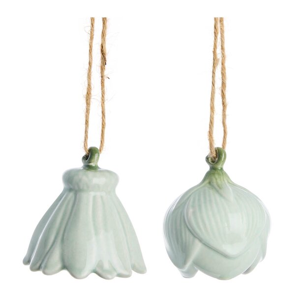 Lene Bjerre Dehlia hengende blomsterdekorasjon 2 stk 4,5 cm lysegrønn