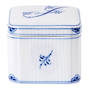 Royal Copenhagen Alphabet Collection firkantet bonbonniere J 13 cl blå/hvit