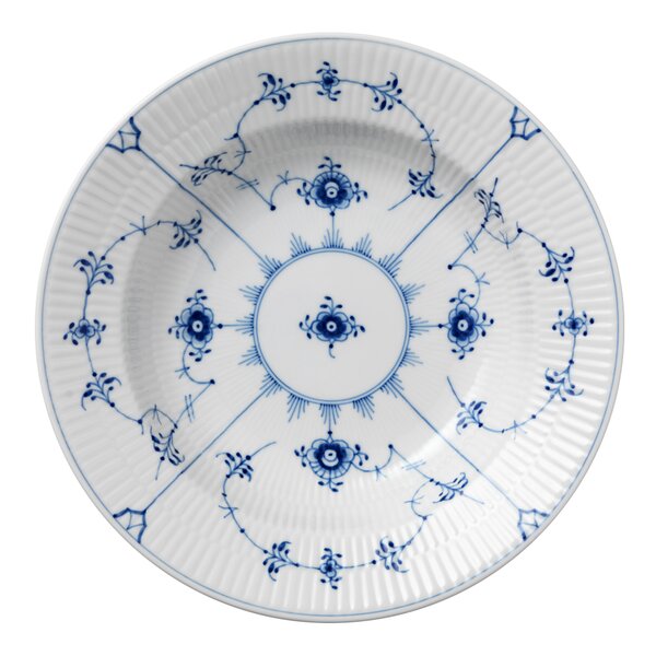 Royal Copenhagen - Musselmalt Riflet dyp tallerken 23 cm hvit/bl&aring;