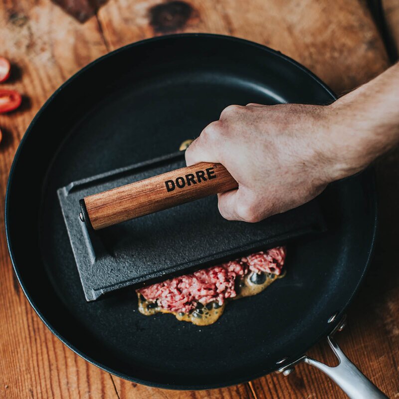 Dorre Griffin grillpresse med trehåndtak 20 cm støpejern