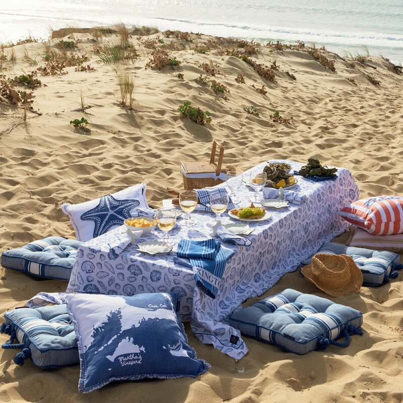 Lexington Duk 150x350 cm bomull skallprintet hvit/blå