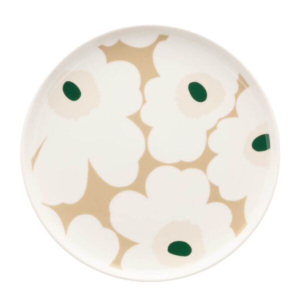 Marimekko - Oiva Unikko tallerken 20 cm hvit/beige/gr&oslash;nn
