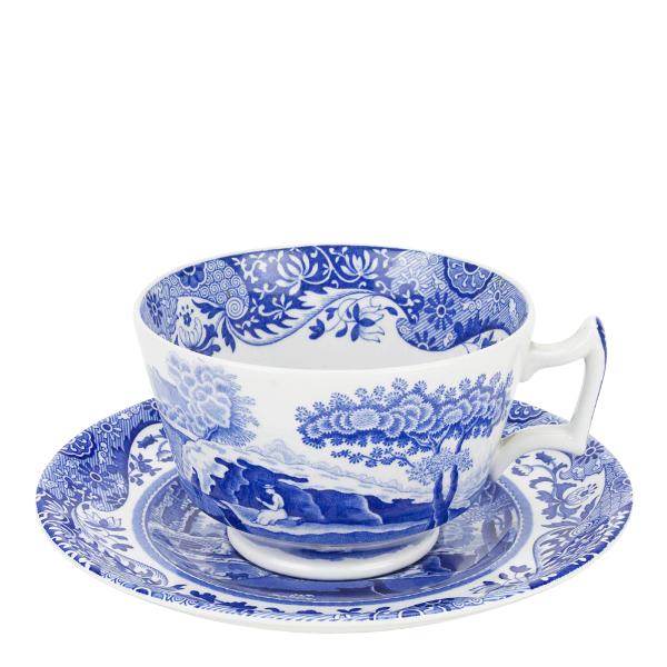 Spode Blue Italian kaffekopp med fat 28 cl blå/hvit