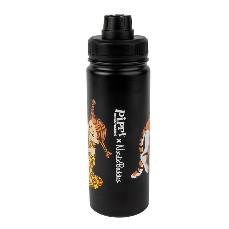 Nordicbuddies Pippi termoflaske 0,55L Pippi tiger svart