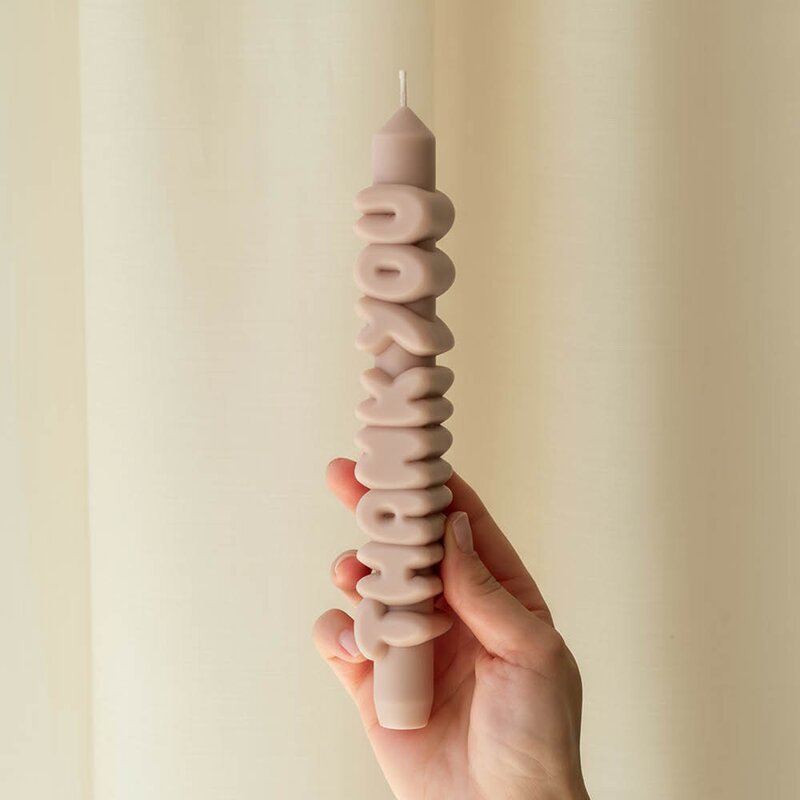 CandleHand 3D kronelys 23 cm THANK YOU krem