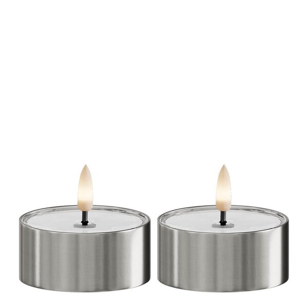 DeluxeHomeart LED metallic telys for inne-og utendørs 6,7x3,1 cm 2 stk sølv