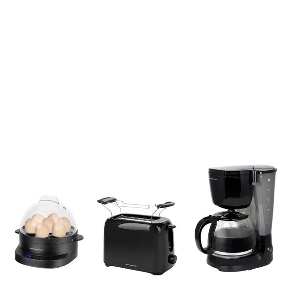 EMERIO Sett med kaffebrygger, brødrister og eggekoker svart