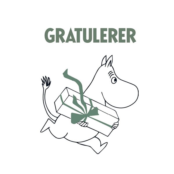 Moomin Mummi kort dobbelt 7,5x7,5 cm Gratulerer hvit/grønn