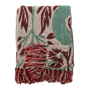 Bloomingville Jangal pledd 160x130 cm beige/rød/grønn