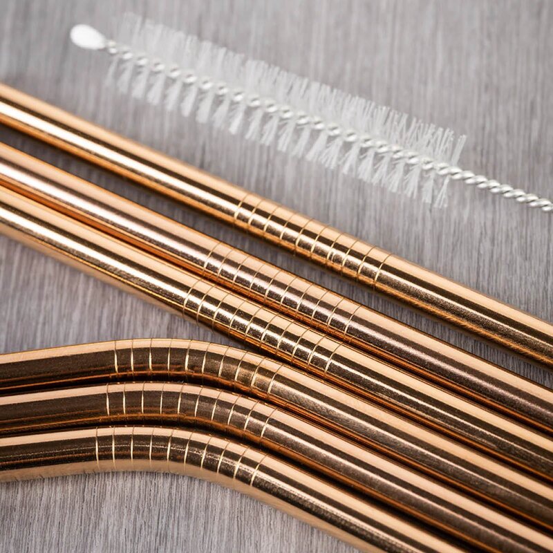 Tranquillo Rainbow sugerør i rustfritt stål 21,5 cm 6 stk rosegull/sølv