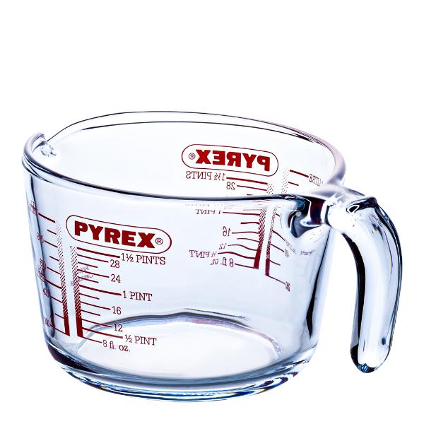 Pyrex Iconic-s målebeger 0,5L klar/rød