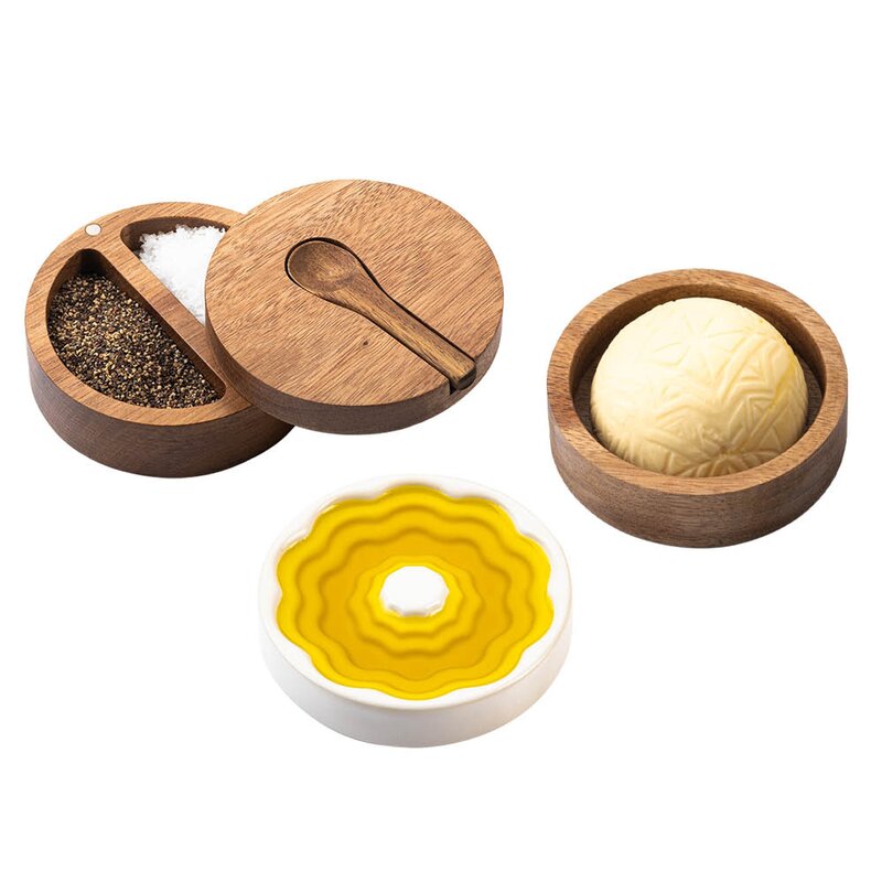 Style De Vie Serveringssett til olje/smør/krydder 3 deler hvit/akasietre