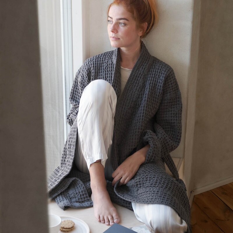 The Organic Company Big Waffle badekåpe M/L mørkegrå