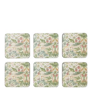 Spode Morris & Co Strawberry Thief glassunderlag 6 stk grønn