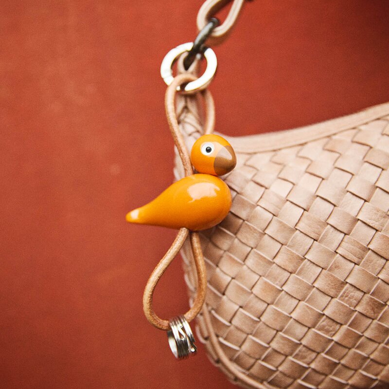 Kay Bojesen Denmark Kay Bojesen nøkkelring minifugl med lær oransje