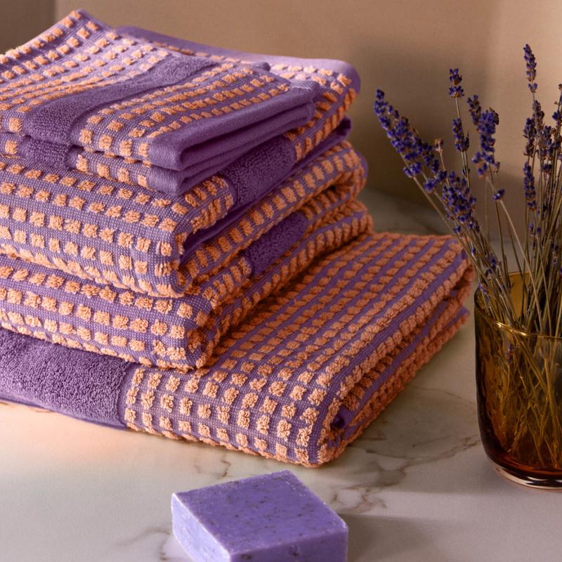 Juna Check vaskeklut 30x30 cm lavendel/fersken