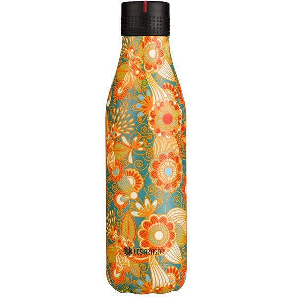 Les Artistes Bottle Up Design termoflaske 0,5L oransje/blå med blomster