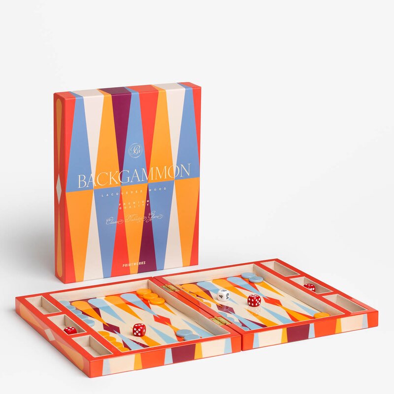 Printworks Classic lakkert backgammon rød/multi